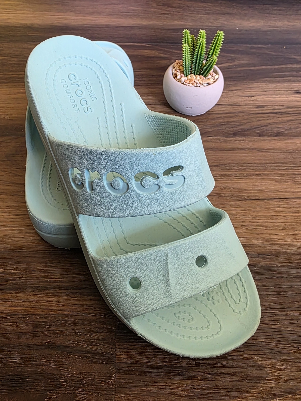 CROCS Women's Slide Plataform Sandals in Mint Green.